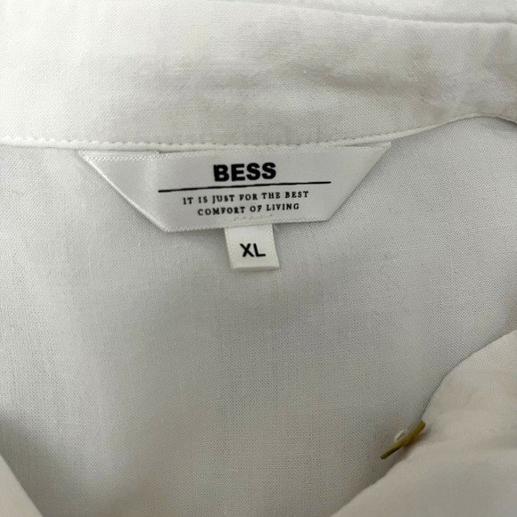 BESS Womens Top XL White Green Linen Blend 3/4 Sleeve Boxy Fit Button Down - Picture 7 of 11